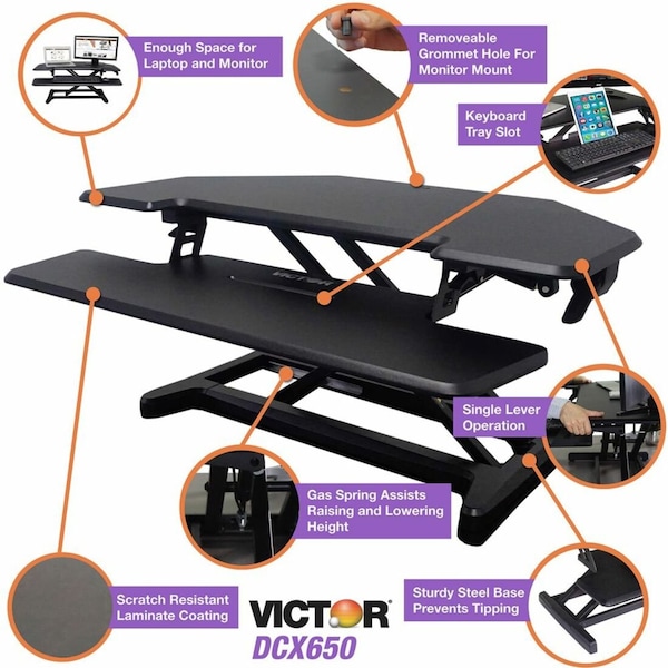 Victor Technology Standing Desk Converter, 28 in D X Yes H, 36 in W X Black - DCX650