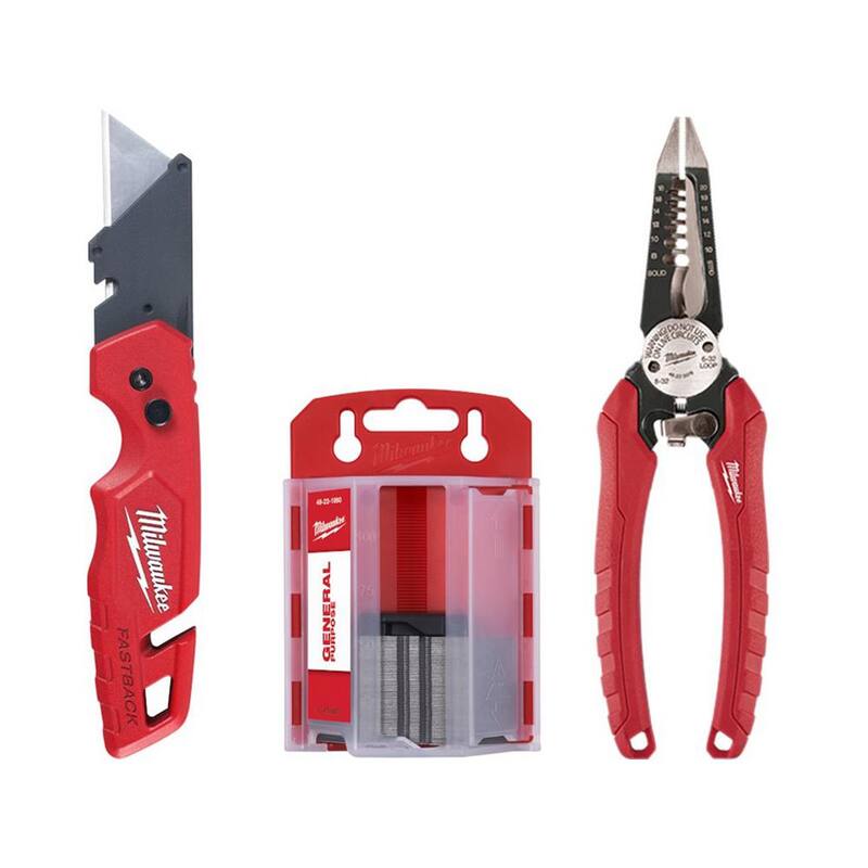 Milwaukee FASTBACK Folding Utility Knife with Blade Storage and 50-Pack General Purpose Utility Blade Set w/6-in-1 Wire Pliers - 48-22-1504-48-22-3079