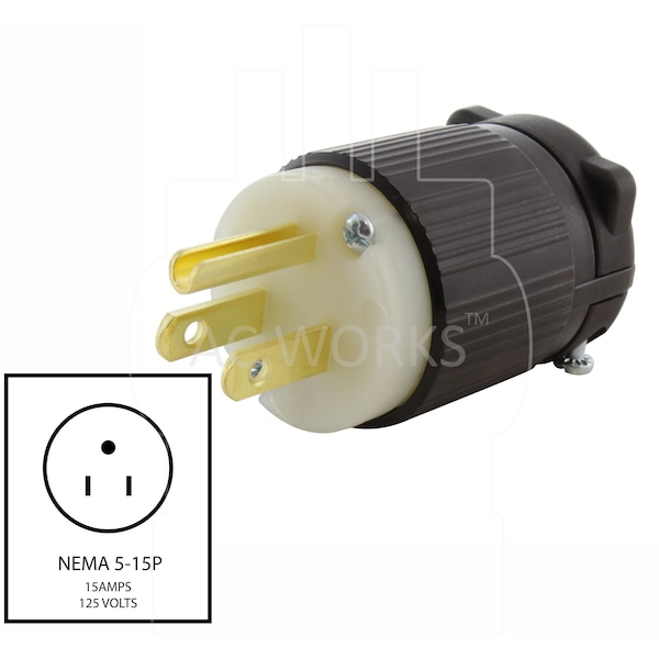 Ac Works NEMA 5-15P 15A 125V Straight-blade Plug with UL, C-UL Approval - AS515P