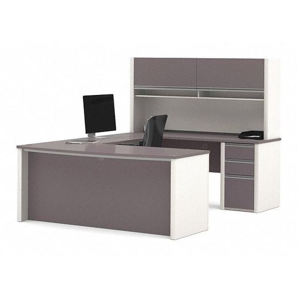 Connexion U Shaped Desk Workstation, U-Shaped, Slate/Sandstone, 92.6" D X 65.9" H, 71.1" W X Melamine - 93879-59