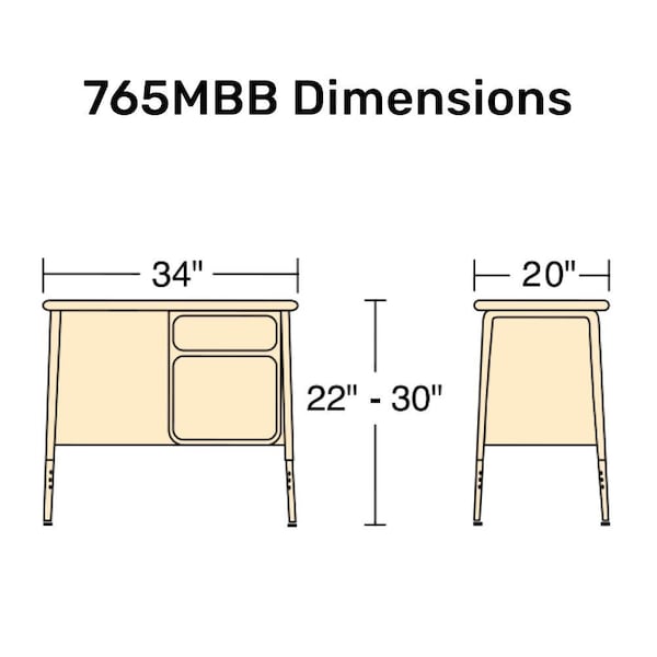 Virco 22-30 in. H, Metal Frame / Particle Board Top 34 in. W X - 765MBB