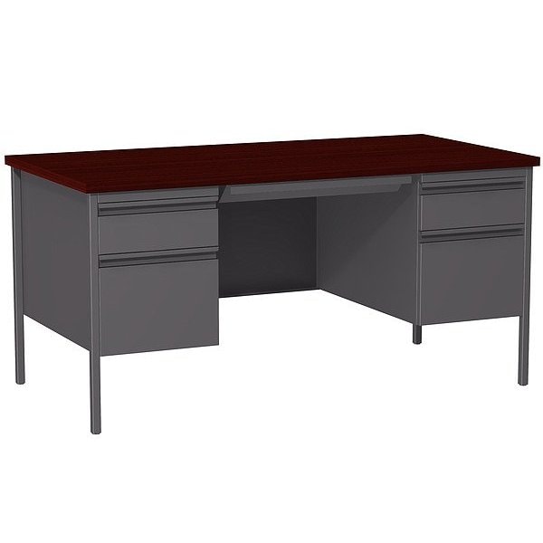 Hirsh Pedestal Desk Desk Double Pedestal, 30x60", Char/Mahog, 30" D X 29-1/2" H, 60" W X Laminate - 20102