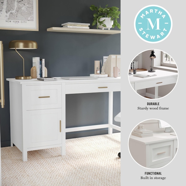 Martha Stewart 22.75 in. D X 54 in. W X Engineered Wood, Steel, White Frame/Polished Brass Hardware - ZG-ZP-09-WH-GLD-MS