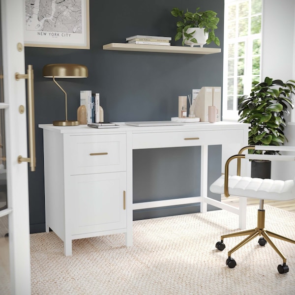 Martha Stewart 22.75 in. D X 54 in. W X Engineered Wood, Steel, White Frame/Polished Brass Hardware - ZG-ZP-09-WH-GLD-MS