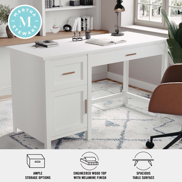 Martha Stewart 22.75 in. D X 54 in. W X Engineered Wood, Steel, White Frame/Polished Brass Hardware - ZG-ZP-09-WH-GLD-MS