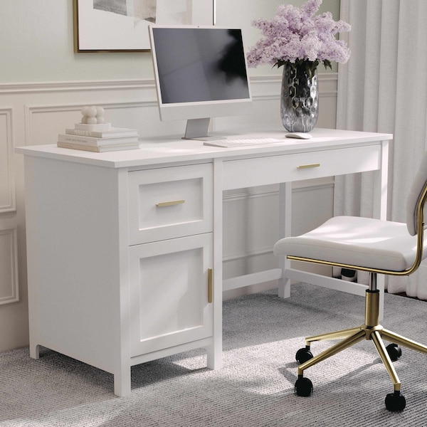 Martha Stewart 22.75 in. D X 54 in. W X Engineered Wood, Steel, White Frame/Polished Brass Hardware - ZG-ZP-09-WH-GLD-MS