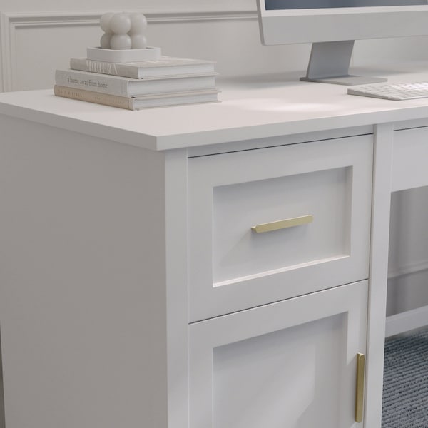 Martha Stewart 22.75 in. D X 54 in. W X Engineered Wood, Steel, White Frame/Polished Brass Hardware - ZG-ZP-09-WH-GLD-MS