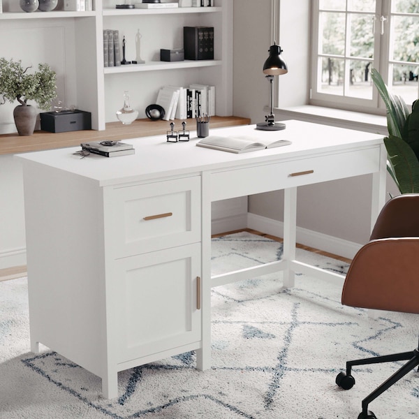 Martha Stewart 22.75 in. D X 54 in. W X Engineered Wood, Steel, White Frame/Polished Brass Hardware - ZG-ZP-09-WH-GLD-MS