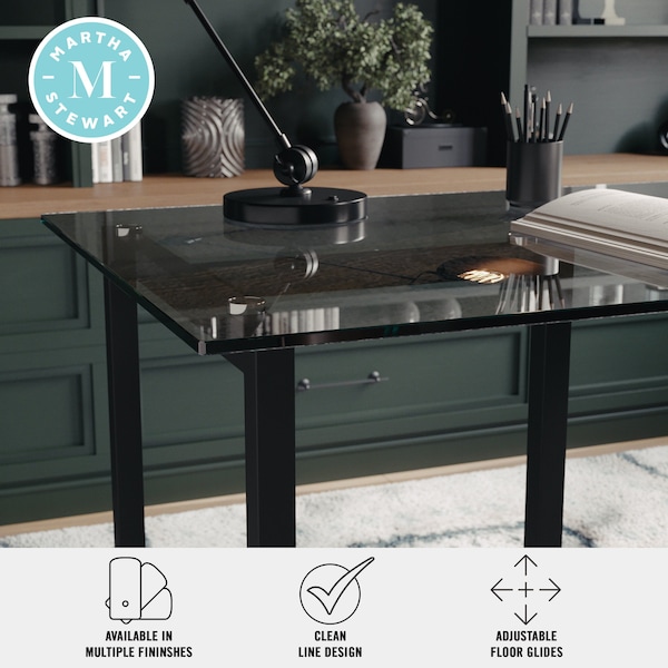 Martha Stewart 23.5 in. D X 47.25 in. W X Glass, Steel, Clear Top/Oil Rubbed Bronze Frame - XU-DK-1-BK-MS