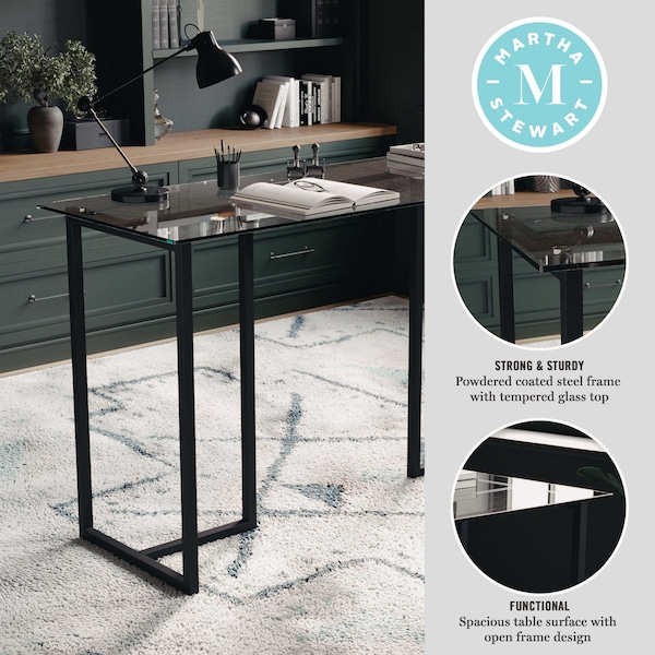 Martha Stewart 23.5 in. D X 47.25 in. W X Glass, Steel, Clear Top/Oil Rubbed Bronze Frame - XU-DK-1-BK-MS