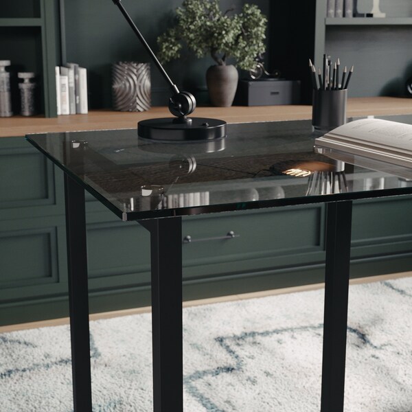 Martha Stewart 23.5 in. D X 47.25 in. W X Glass, Steel, Clear Top/Oil Rubbed Bronze Frame - XU-DK-1-BK-MS
