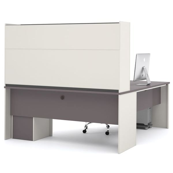 Bestar L Shaped Desk L-Shape Workstation, 82.9" D X 65.9" H, 71.1" W X Melamine, Slate/Sandstone - 93859-59