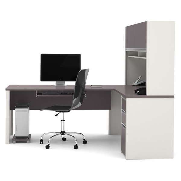 Bestar L Shaped Desk L-Shape Workstation, 82.9" D X 65.9" H, 71.1" W X Melamine, Slate/Sandstone - 93859-59