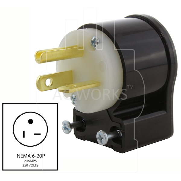 Ac Works NEMA 6-20 20A 250V All Angles Plug with UL, C-UL Approval - ASE620P