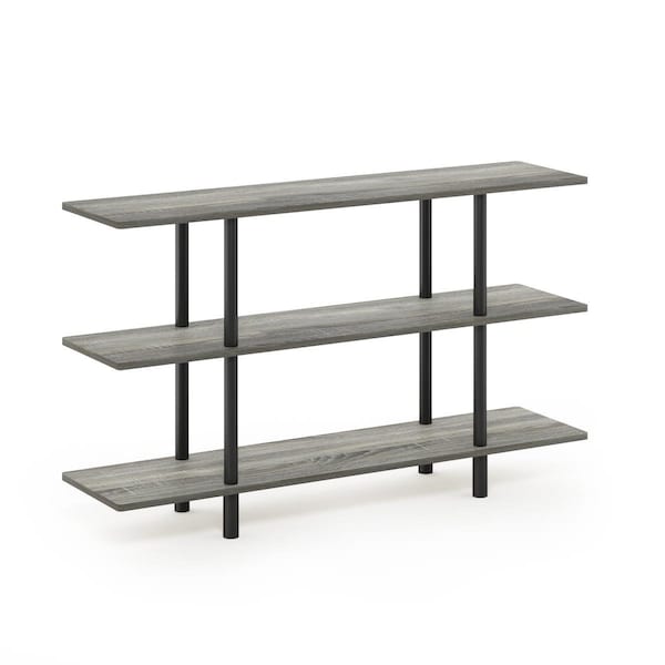 Furinno Turn-N-Tube 3-Tier Wide Display Shelf, French Oak Grey & Black - 47.24 x 27.83 x 11.61 in. - 18076GYW/BK