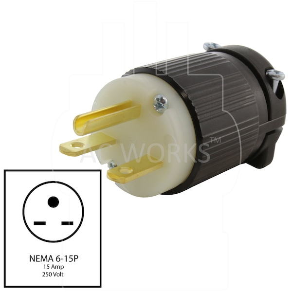 Ac Works NEMA 6-15P 15A 250V Straight-blade Plug with UL, C-UL Approval - AS615P