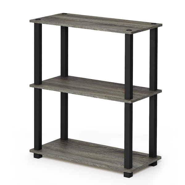 Furinno Furinno 18025GYW-BK Turn-S-Tube 3-Tier Compact Multipurpose Shelf Display Rack with Square Tube - French Oak Grey & Black - 18025GYW/BK