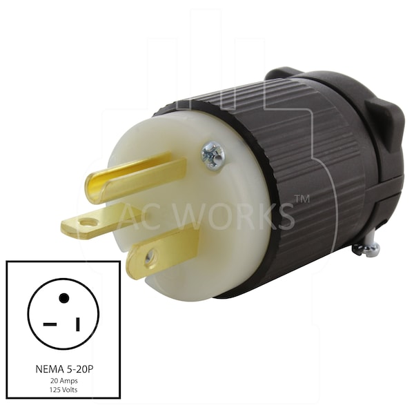 Ac Works NEMA 5-20P 20A 125V Straight-blade Plug with UL, C-UL Approval - AS520P