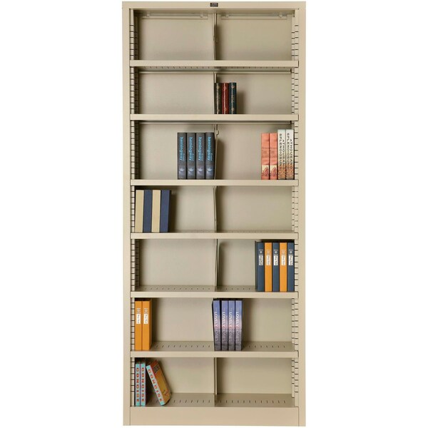 Global Industrial All Steel Bookcase 36 W x 12 D x 84 H Putty 7 Openings - 277442PY