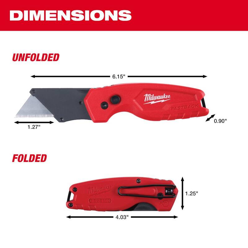 Milwaukee FASTBACK Folding Utility Knife and Compact Folding Utility Knife with General Purpose Utility Blades and Dispenser - 48-22-1503-48-22-1900