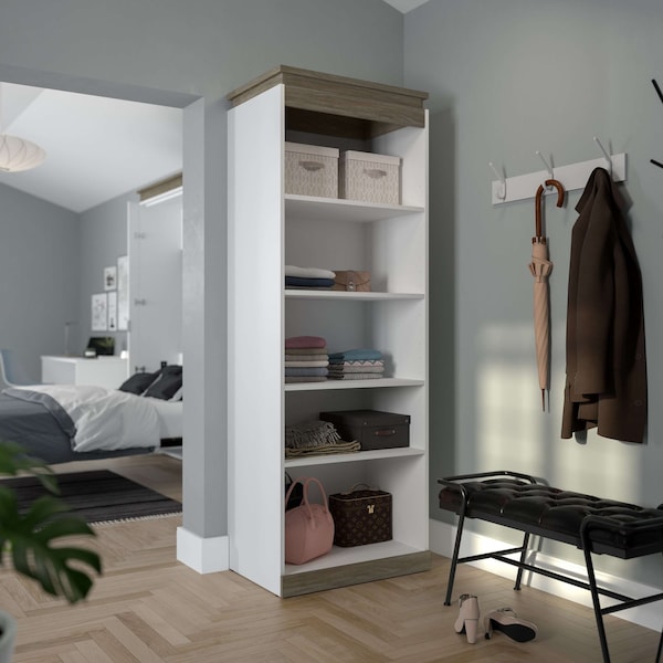 Bestar Orion 30W Shelving Unit, White & Walnut Grey - 116160-000017