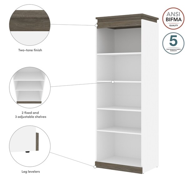 Bestar Orion 30W Shelving Unit, White & Walnut Grey - 116160-000017