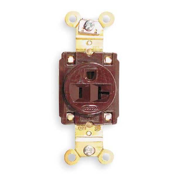 Hubbell Receptacle, 20 A Amps, 125V AC, Flush Mount, Single Outlet, 5-20R, Brown - HBL5361