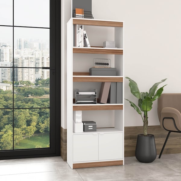 Manhattan Comfort Ratzer Bookcase in White and Brown - BC-316AMC193