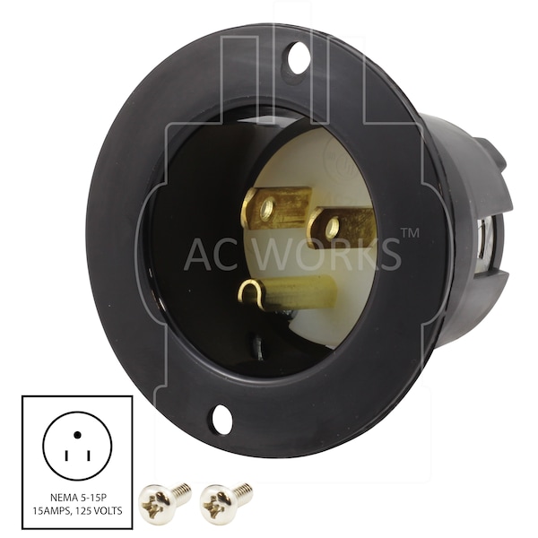Ac Works 15A 125 Volt NEMA 5-15P Flanged Power Input Inlet - ASIN515P