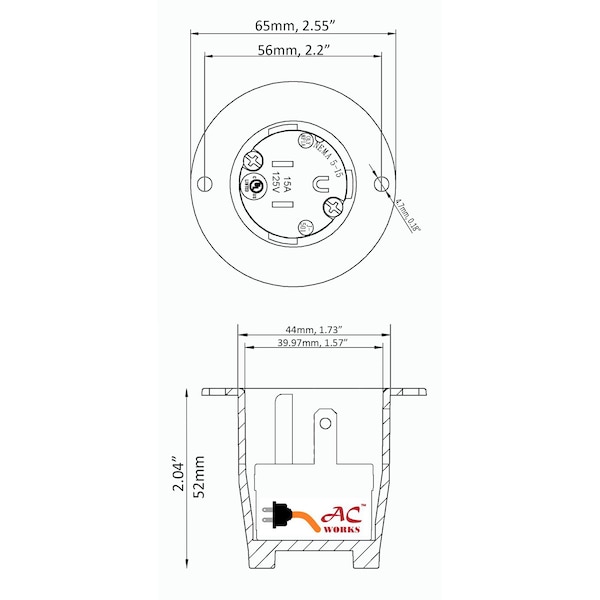 Ac Works 15A 125 Volt NEMA 5-15P Flanged Power Input Inlet - ASIN515P