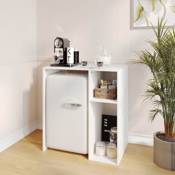 Flash Furniture Lotus Mini Fridge Bookshelf Storage Station Organizer with Cubbies in White - NAN-17300-WH-GG