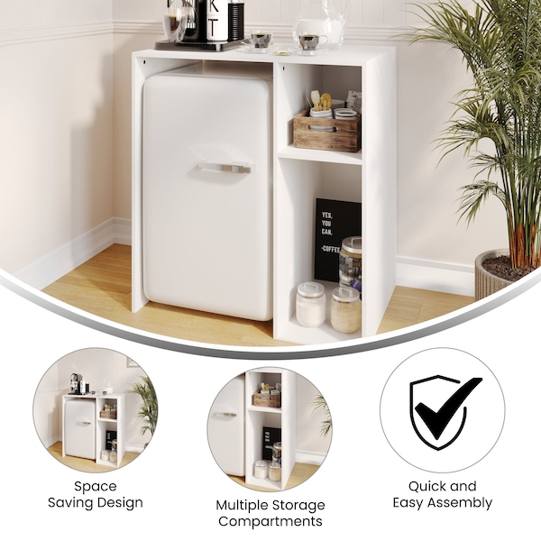 Flash Furniture Lotus Mini Fridge Bookshelf Storage Station Organizer with Cubbies in White - NAN-17300-WH-GG