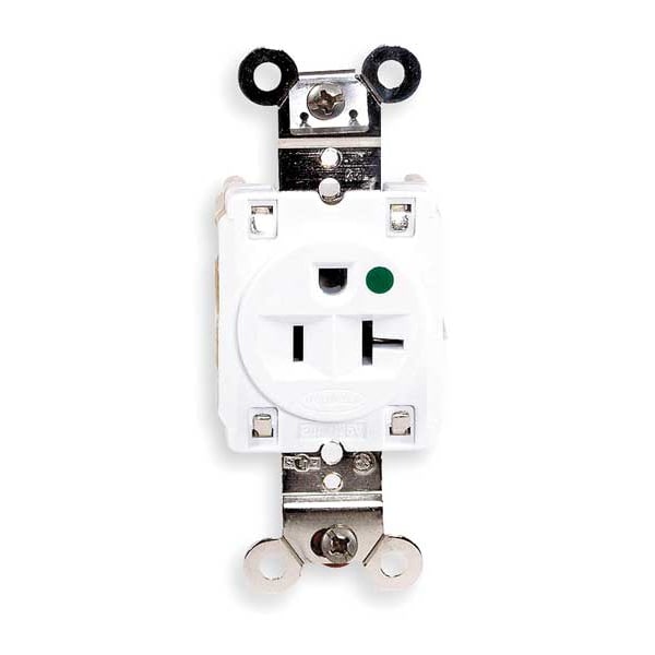 Hubbell Receptacle, 20 A Amps, 125V AC, Flush Mount, Single Outlet, 5-20R, White - HBL8310W