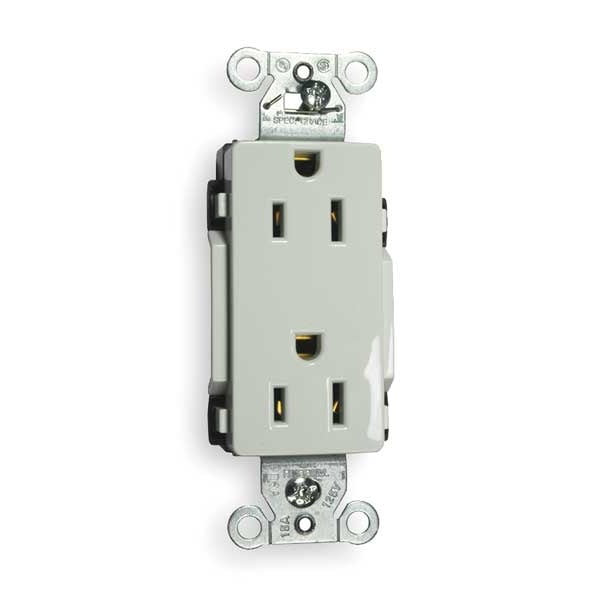 Hubbell Receptacle, 15 A Amps, 125V AC, Flush Mount, Decorator Duplex Outlet, 5-15R, White - DR15WHI
