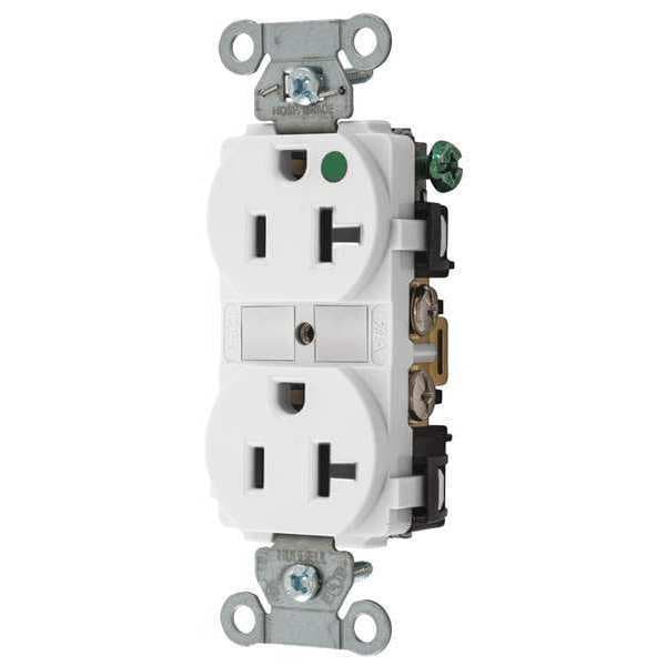 Zoro Select Receptacle, 20 A Amps, 125V AC, Flush Mount, Standard Duplex Outlet, 5-20R, White - 8300HBW