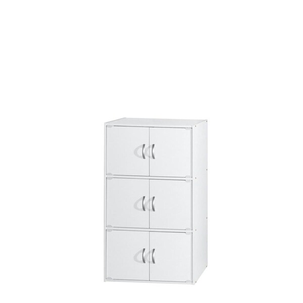 Hodedah 40.8 x 15.5 x 23.3 in. 3-Shelf & 6-Door Bookcase, White - HID33 WHITE
