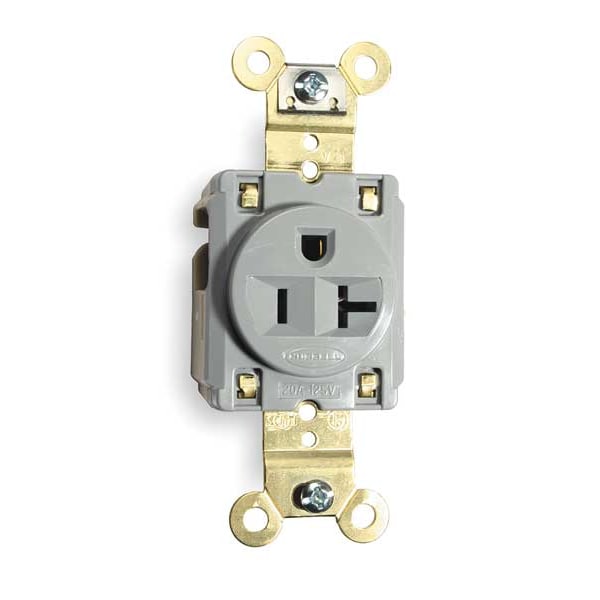 Hubbell Receptacle, 20 A Amps, 125V AC, Flush Mount, Single Outlet, 5-20R, Gray - HBL5361GRY