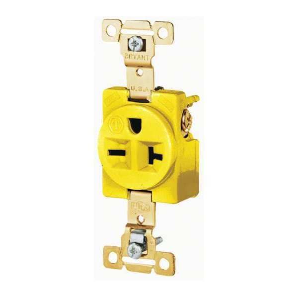 Zoro Select Receptacle, 20 A Amps, 250V AC, Flush Mount, Single Outlet, 6-20R, Yellow - 5461CR