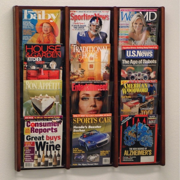 Wooden Mallet 4 x 3 in. Stance 12 Pocket Wall Display - Black & Mahogany - AC34-12BK