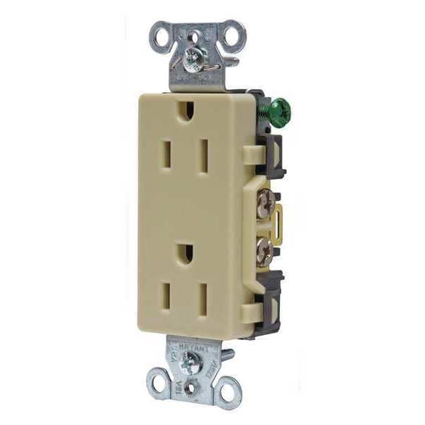 Zoro Select Receptacle, 15 A Amps, 125V AC, Flush Mount, Decorator Duplex Outlet, 5-15R, Ivory - DRS15I