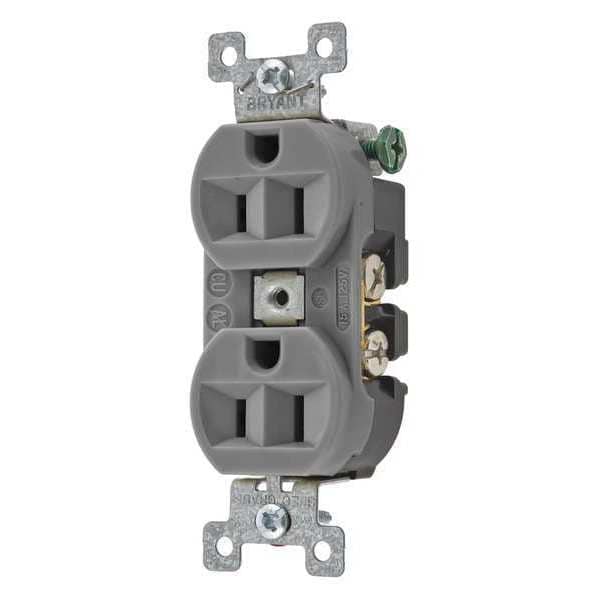 Zoro Select Receptacle, 15 A Amps, 125V AC, Flush Mount, Standard Duplex Outlet, 5-15R, Gray - 5262BGRY