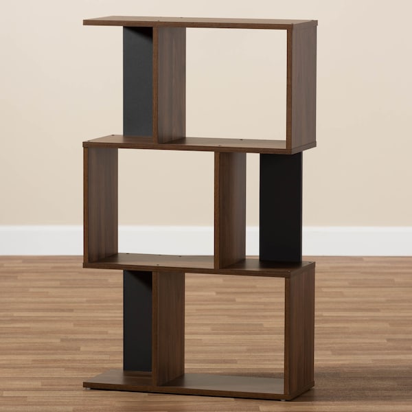 Baxton Studio Legende Modern Brown and Dark Grey Finished Display Bookcase - 148-8257