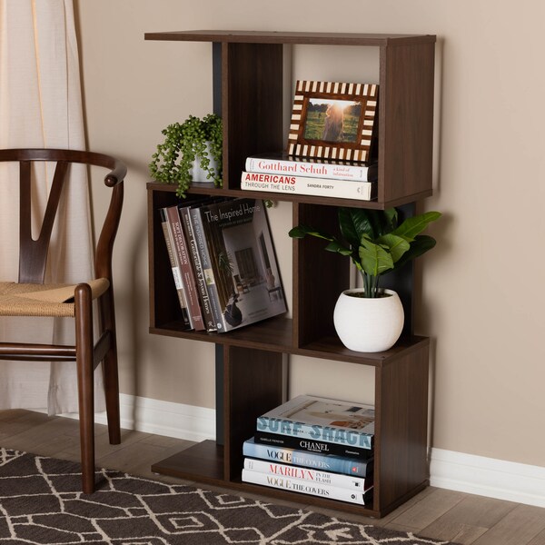 Baxton Studio Legende Modern Brown and Dark Grey Finished Display Bookcase - 148-8257