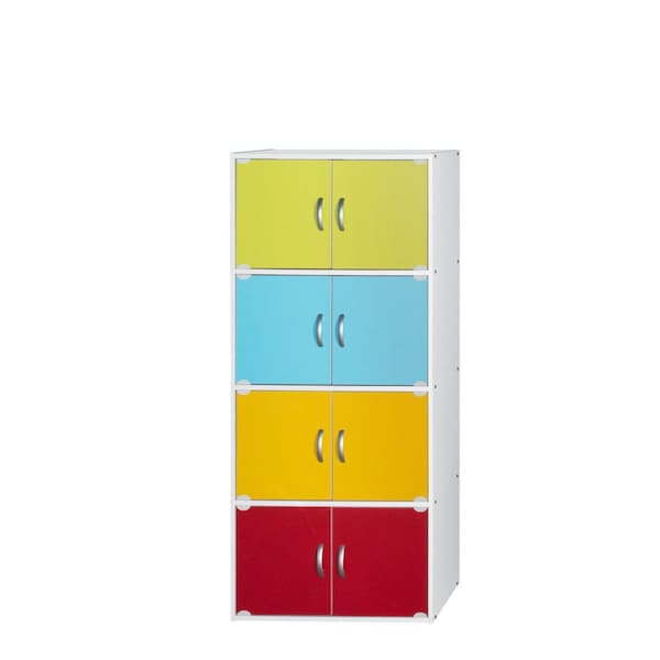 Hodedah 54.3 x 15.5 x 23.4 in. 4-Shelf & 8-Door Bookcase Cabinet, Rainbow - HID44 RAINBOW