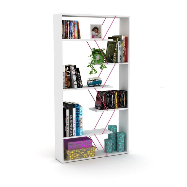 Homedora Tars Bookcase, White & Pink - HD-ON20RF-160303