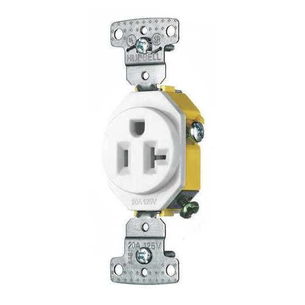 Zoro Select Receptacle, 20 A Amps, 125V AC, Flush Mount, Single Outlet, 5-20R, White - RR201W
