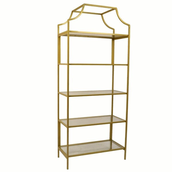 Carolina Chair & Table Carolina Chair  Palmer 5 Tier Glass Shelf Bookcase, Gold - CL7030G-GLD