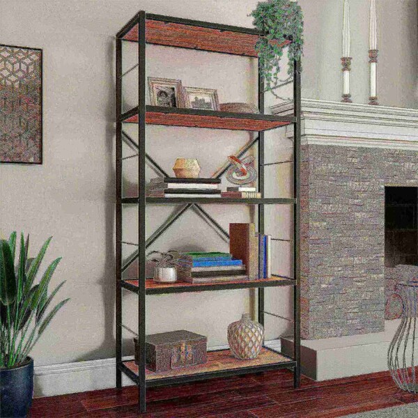 Hastings Home 5-Tier Open Style Bookshelf, Oak - 383733ZXG