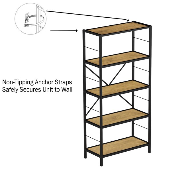 Hastings Home 5-Tier Open Style Bookshelf, Oak - 383733ZXG