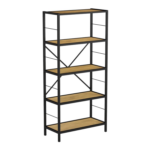 Hastings Home 5-Tier Open Style Bookshelf, Oak - 383733ZXG